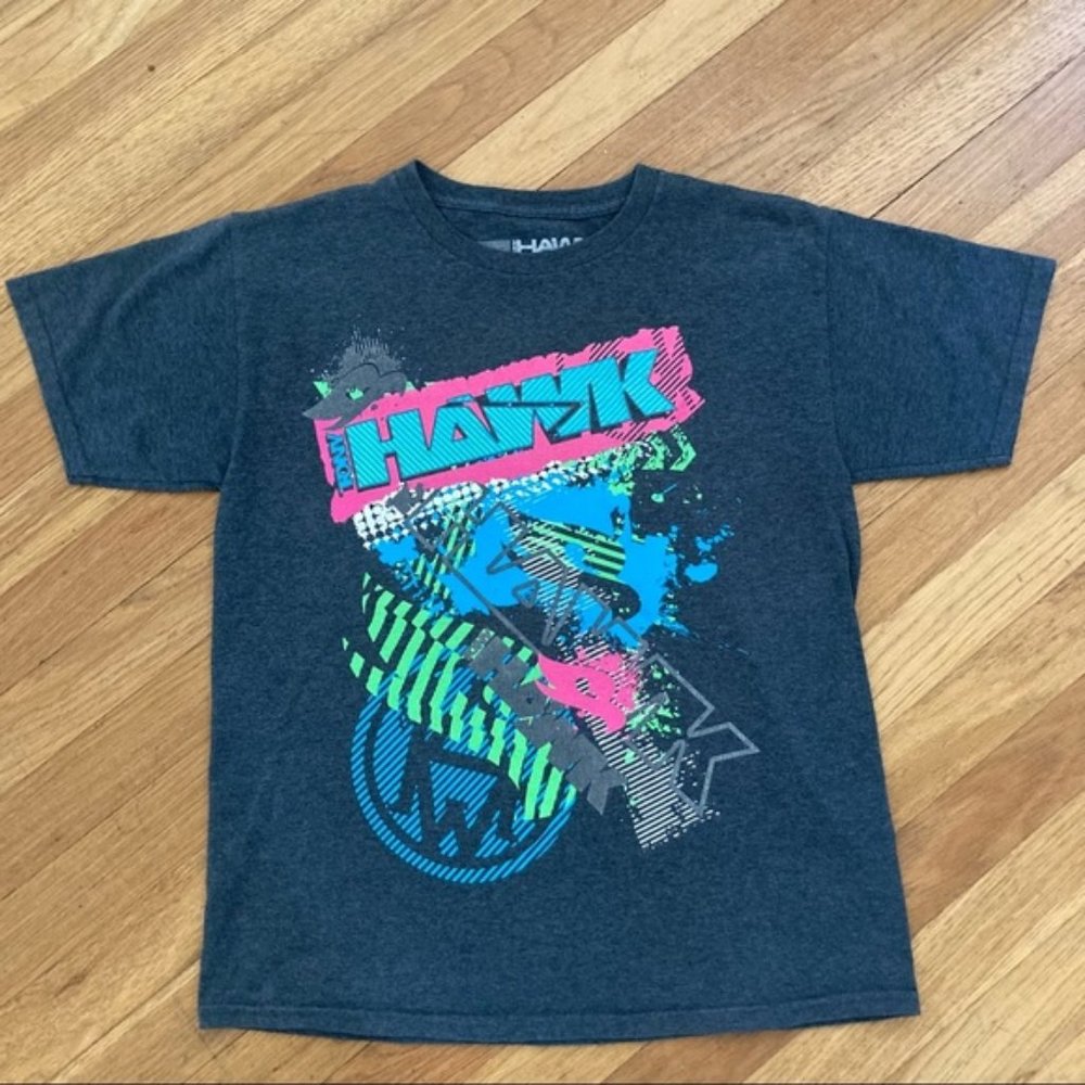 Hawk Retro Graphic Tee Gray Teen Boy Large